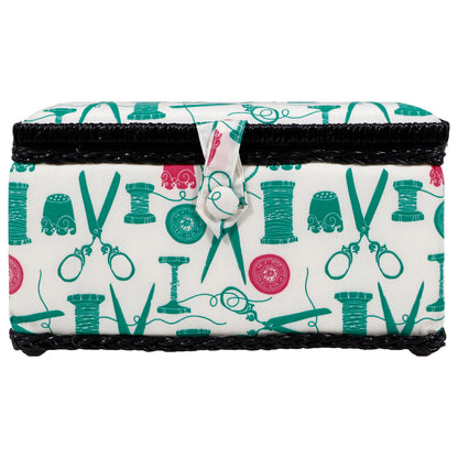 07271 Basket with Sewing Notions Kit & Removable Tray-Vintage Spools, Tan