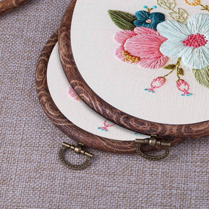 4 Pcs Embroidery Hoops Set Cross Stitch Hoop Ring Imitated Wood Display Frame-Circle and Oval Hand Embroidery Kits for Art Craft Sewing (Imitated Wood)