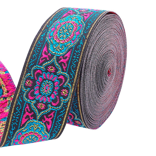 7 Yard Vintage Jacquard Ribbon 1 1/4 Inch Emobridered Woven Ribbon Floral Fabric Trim Fringe Boho Persian Tape for Eid Mubarak Ramadan Sewing Clothing Bag Embellishment Decorations