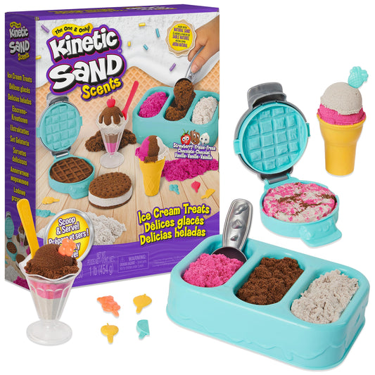 Ice Cream Treats Playset with 3 Colors Scented Play Sand & 6 Tools, Sensory Toys for Kids Ages 3 and up