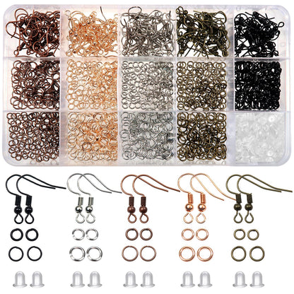 150pcs Hypoallergenic Earring Hooks Mixed Colors Ear Wire Hooks Earring Making Kit with 1000pcs Open Jump Rings 200pcs Earring Backs for Jewelry Making Findings