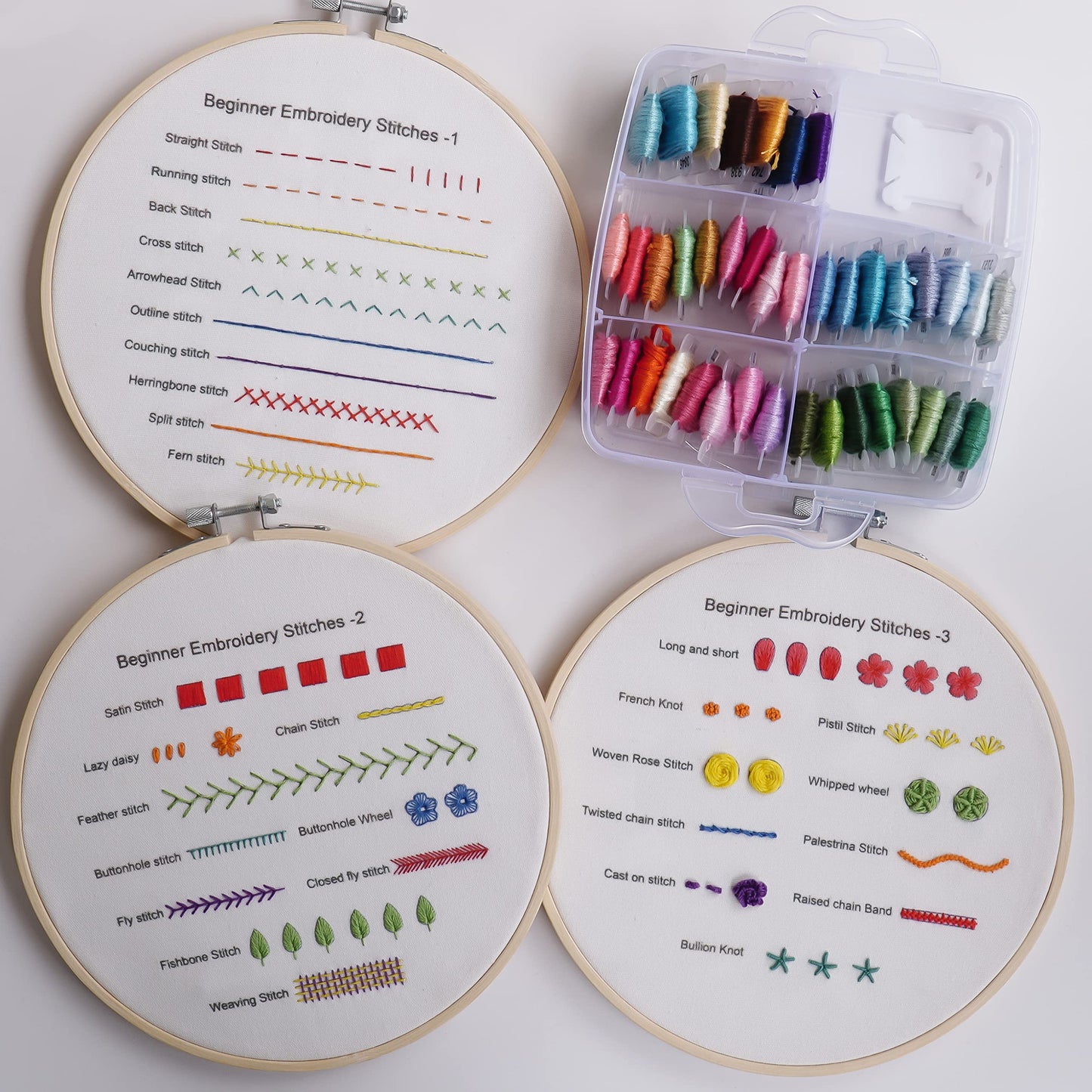 Beginners Embroidery Practice kit 3 Sets to Learn 30 Different Stitches for Craft Lover Hand Stitch with Embroidery Fabric with Skill Techniques