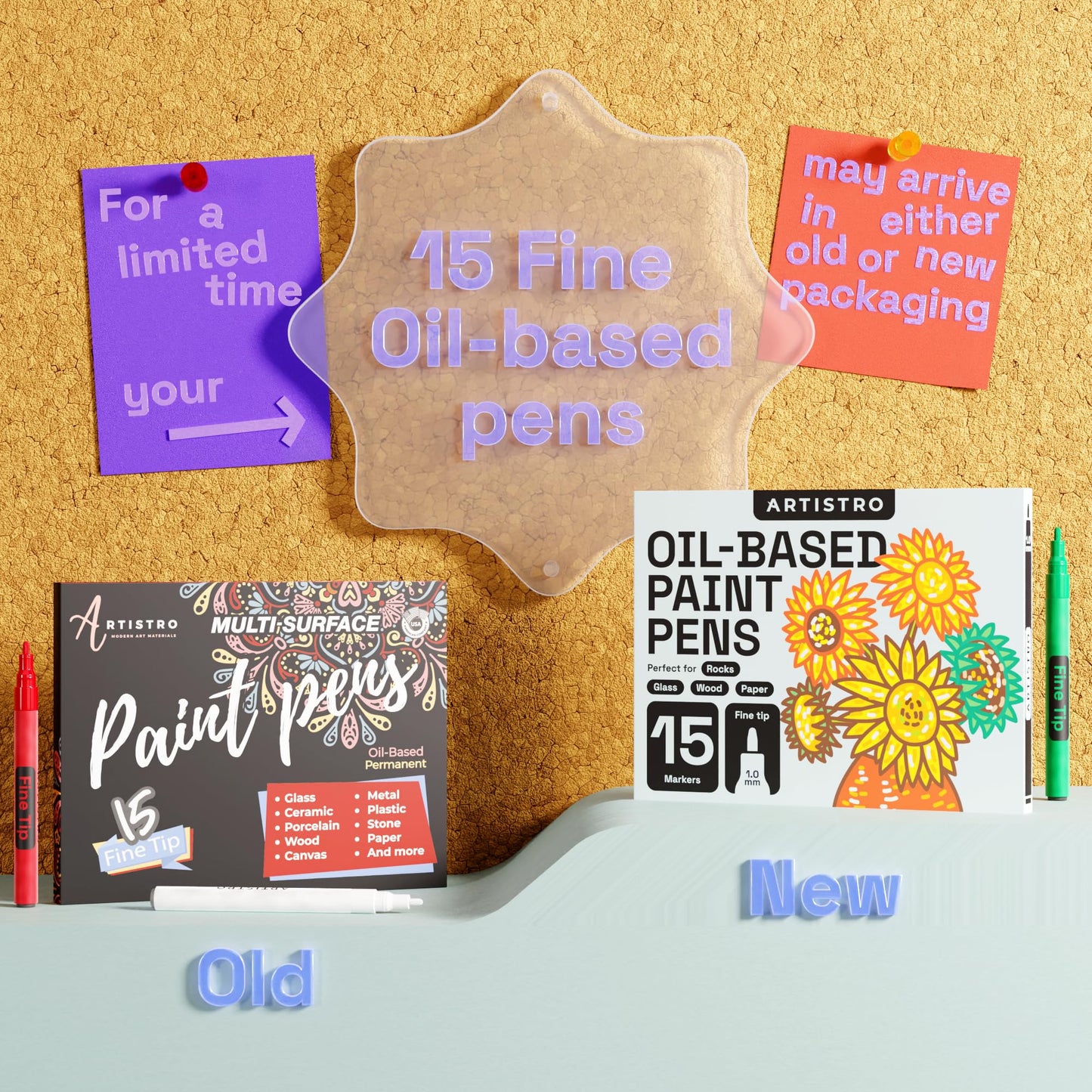 15 Oil-Based Permanent Paint Markers - Assorted Sets of Fine and Medium Tip Markers for Wood, Rock, Fabric, Glass, Ceramic, Metal, Plastic, and More - Quick Dry, Waterproof, Permanent