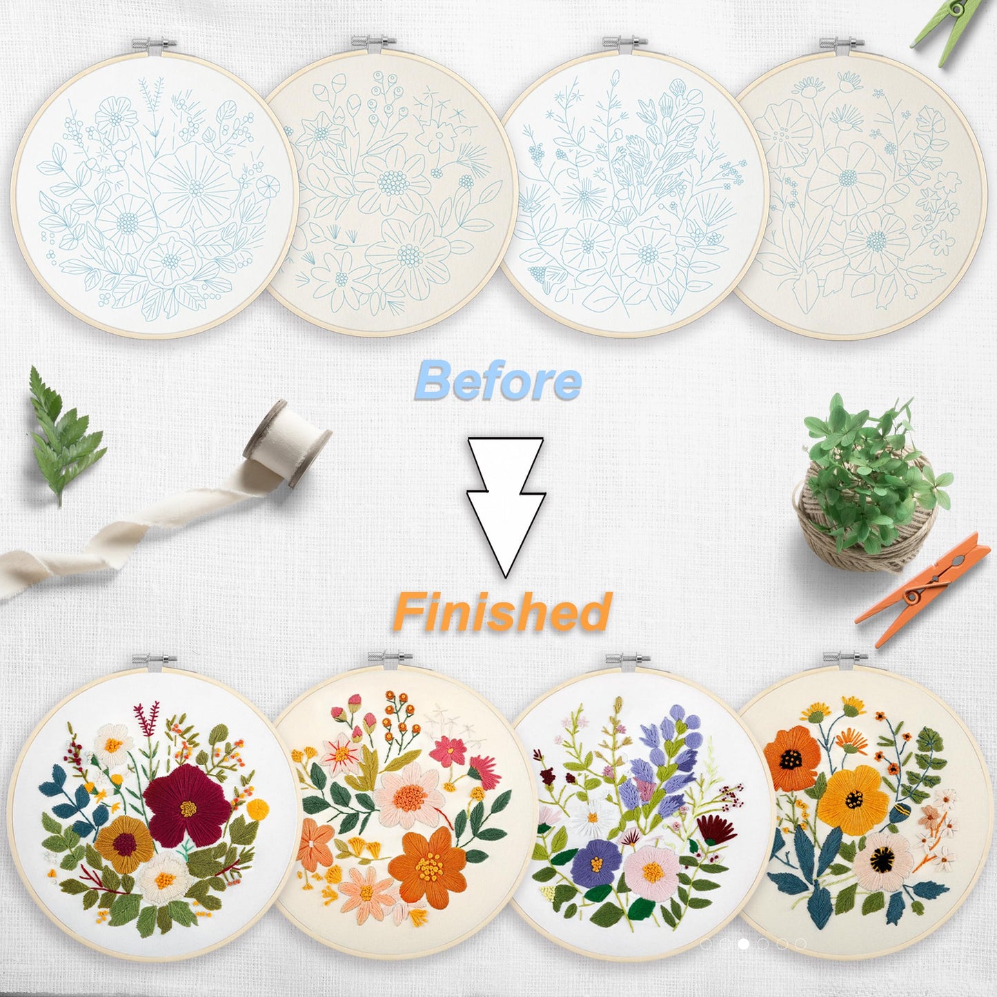 Embroidery Kit for Beginners with Instructions,Cross Stitch Kits for Adults with Pattern,Needlepoint Kits for Adult Include Embroidery Cloth Hoops Needles Threads (flowers2)