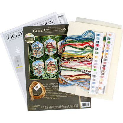 Gold Collection Christmas Village Counted Cross Stitch Ornament Kit, 6 pcs
