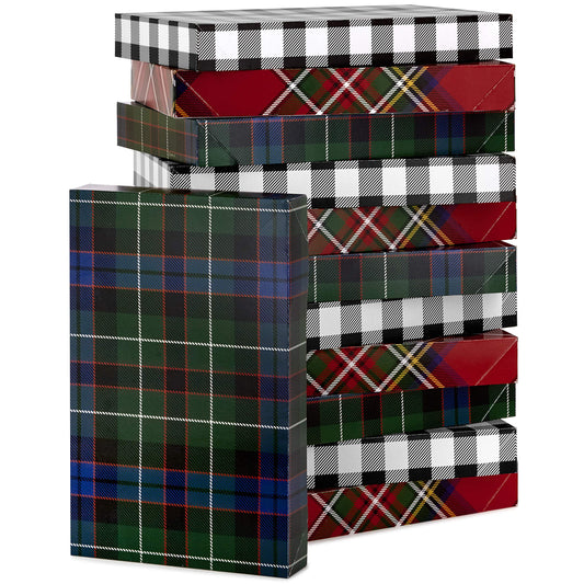 Medium Gift Boxes with Lids (12 Shirt Boxes, 3 Designs: Buffalo Check, Red Plaid, Green Tartan) for Christmas, Holiday Parties, Hostess Gifts, Father's Day