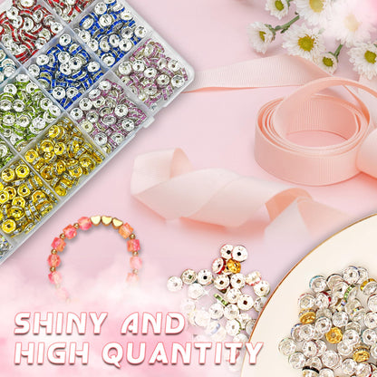 1080PCS 8MM Rondelle Spacer Beads for Jewelry Making,Crystal Bead Spacer for Jewelry Making Necklaces, Bracelet Pendants, 9 Colors