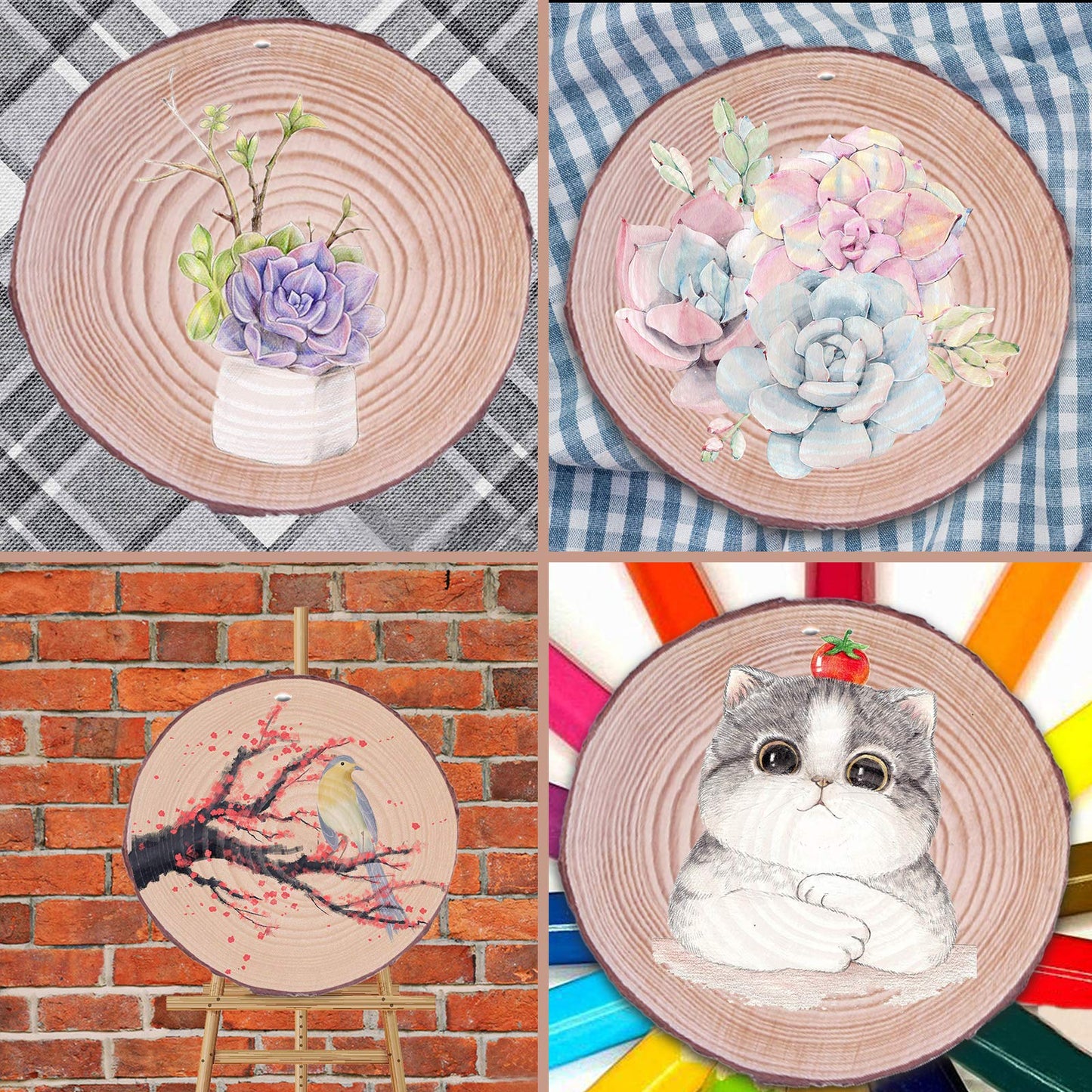 42Pcs Wood Slices 2.4-2.8 Inches Unfinished Natural Wood Rounds, Wood Craft Circles Kit with 33 Feet Twine String and Pre-drilled Hole for DIY Wood Burning Painting Christmas Ornaments Party Decor