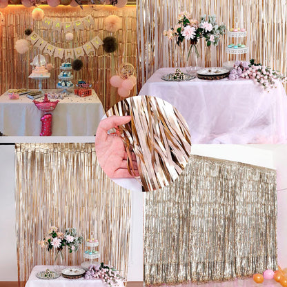 2 Pack Backdrop Curtain, 3FT x 8FT Metallic Tinsel Foil Fringe Curtains Photo Booth Background for Baby Shower Party Birthday Wedding Engagement Bridal Shower (Champagne Gold)