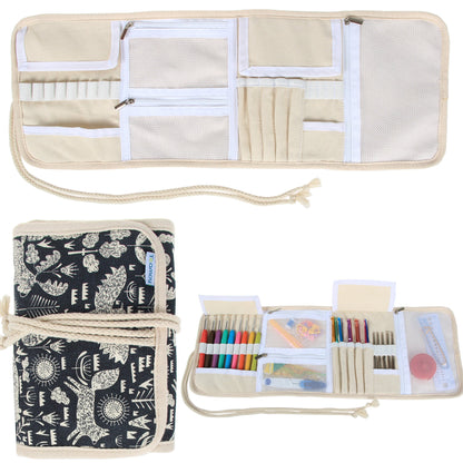 Crochet Hook Case, Roll Bag Holder Organizer for Various Crochet Needles and Knitting Accessories, Compact and All-in-Place, Animal World
