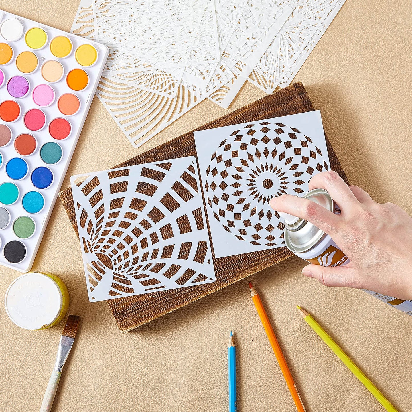 36 Pieces Geometric Stencils Painting Templates Mandala Art Drawing Stencil Templates for Scrapbooking Cookie Tile Furniture Wall Floor Decor Drawing Tracing DIY Art Supplies (7.87 x 7.87 Inches)