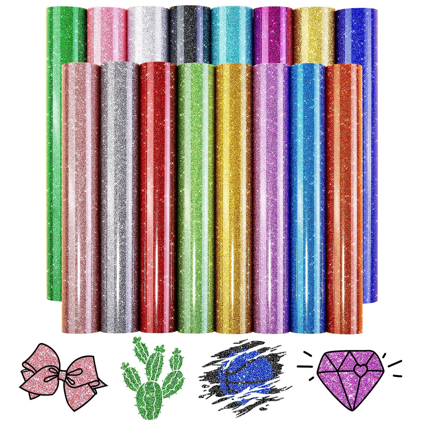 Glitter HTV Heat Transfer Vinyl - 16 Sheets 12"X12" Colorful Glitter Heat Transfer Vinyl Shinny Glitter Iron On Vinyl for T-Shirts Glitter HTV Compatible with Cricut Or Sillhoutte Cameo