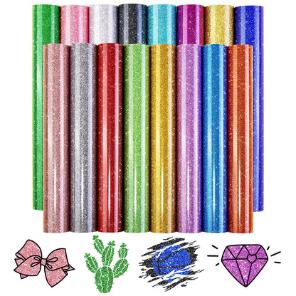 Glitter HTV Heat Transfer Vinyl - 16 Sheets 12"X12" Colorful Glitter Heat Transfer Vinyl Shinny Glitter Iron On Vinyl for T-Shirts Glitter HTV Compatible with Cricut Or Sillhoutte Cameo