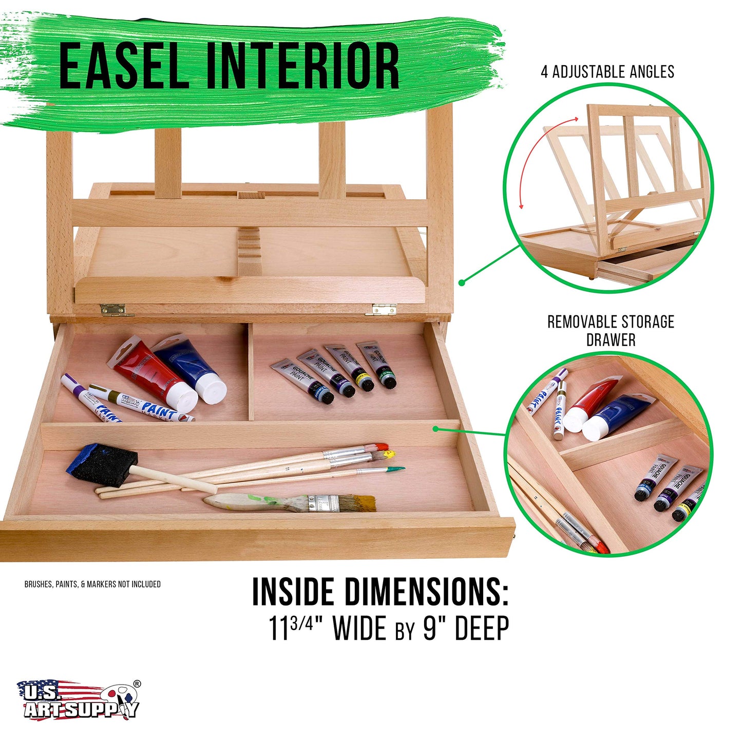 Supply Solana Adjustable Wood Art Easel: Portable Beechwood Tabletop Easel with Storage Drawer & Palette for Painting & Drawing, Artist Desktop