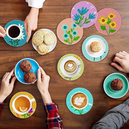 8 Pcs Diamond Art Coasters Kit Not with Holder, Diamond Art Kits for Adults Beginners Small Diamond Painting Coasters, Arts and Crafts for Adults Supplies Item Sets (Flowers)