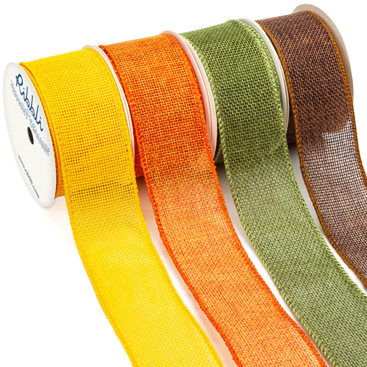 Fall Burlap Ribbon,Yellow/Orange/Sage/Brown Burlap Wired Ribbon,1.5 Inch x 4 Colors Total 20 Yard, Fall Wired Ribbon for Big Bow,Wreath,Outdoor Decoration