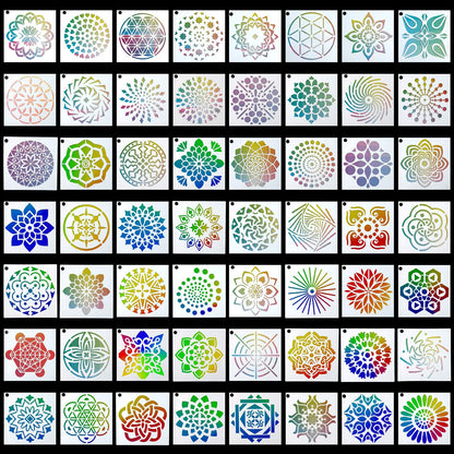 Mandala Stencils, 56 Pack Mandala Dot Painting Stencils for DIY Rock Art Projects on Wood Furniture Decoration (3.6x3.6 inch)