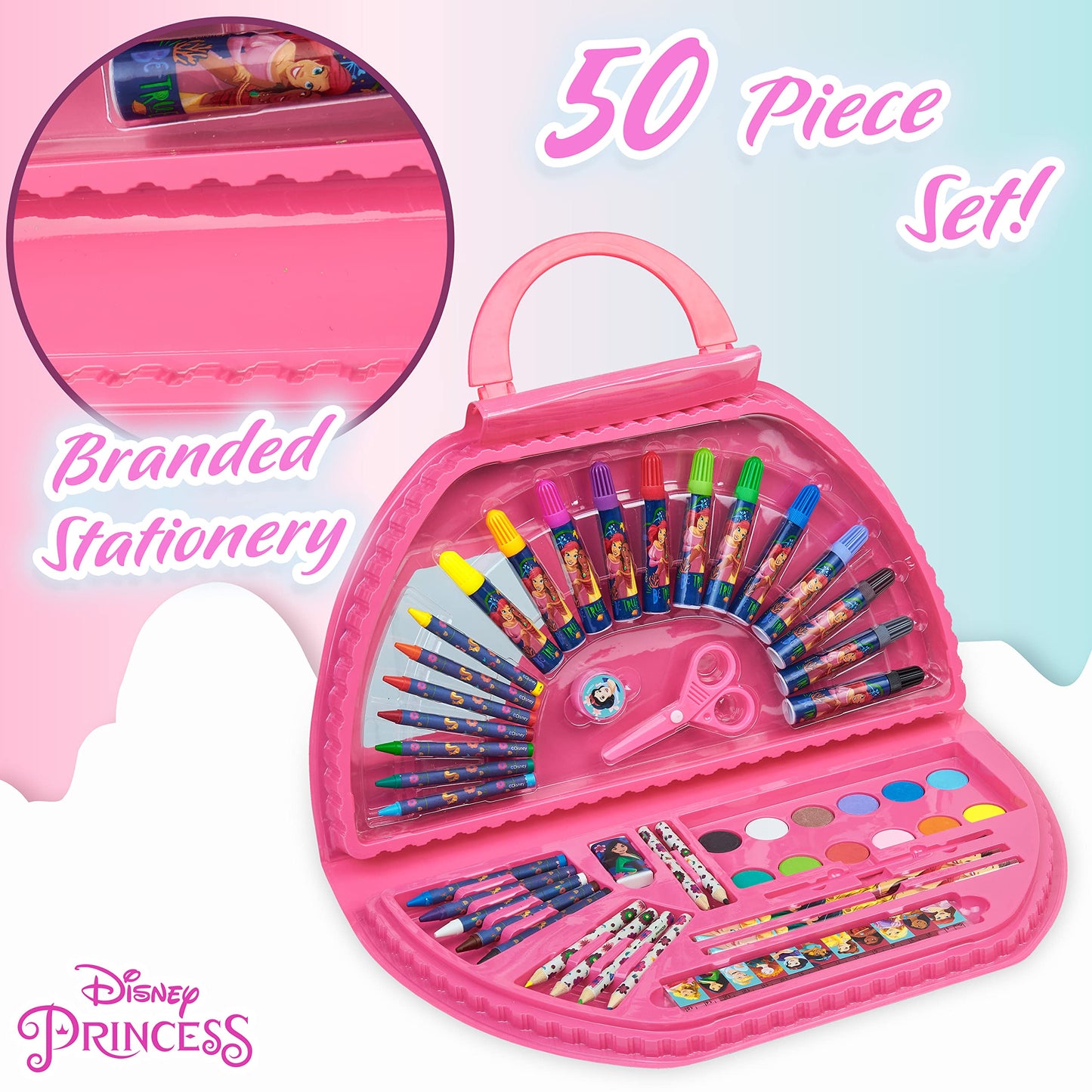 Stitch Kids Art Set 40 Plus Pieces Princess Kids Colouring Sets Paints Colouring Pencils Markers Crayons Travel Art Supplies Gifts for Kids (Pink Princess Set)