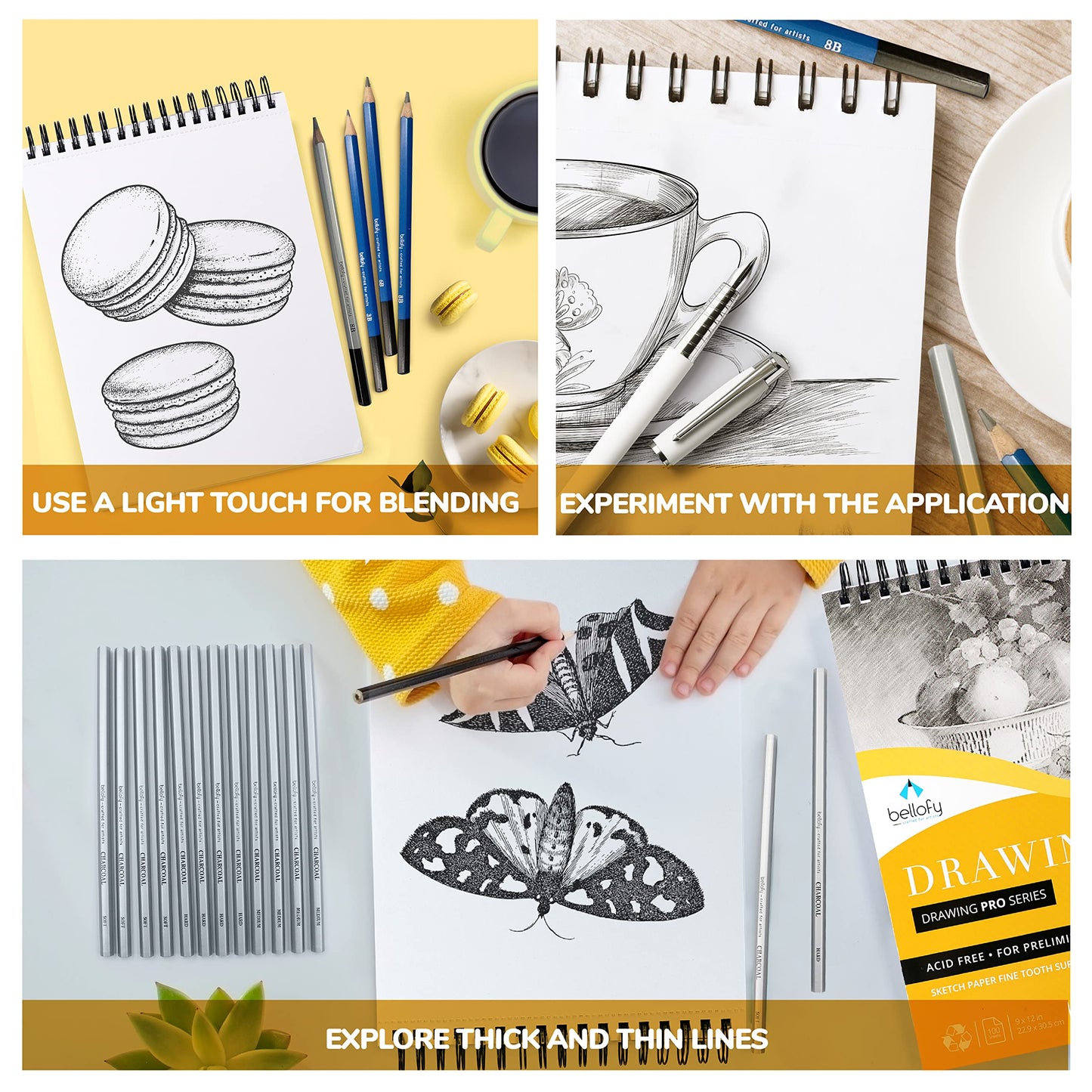 3 x Drawing Paper Pads 9” x 12” | 300 Sheets | 60lbs 85g | Acid Free Sketchbook Paper for Dry Media | Top Spiral Bound Sketchpad for Kids, Beginners, Artists & Professionals