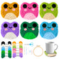 Frog Punch Needle Coaster Kit - 22Pcs Crafts Punch Needle Coasters Kits for Beginners, 6 Colors Frog Coaster Tufted Rug Pads with Adhesive Felt Yarns Embroidery Hoop Instruction