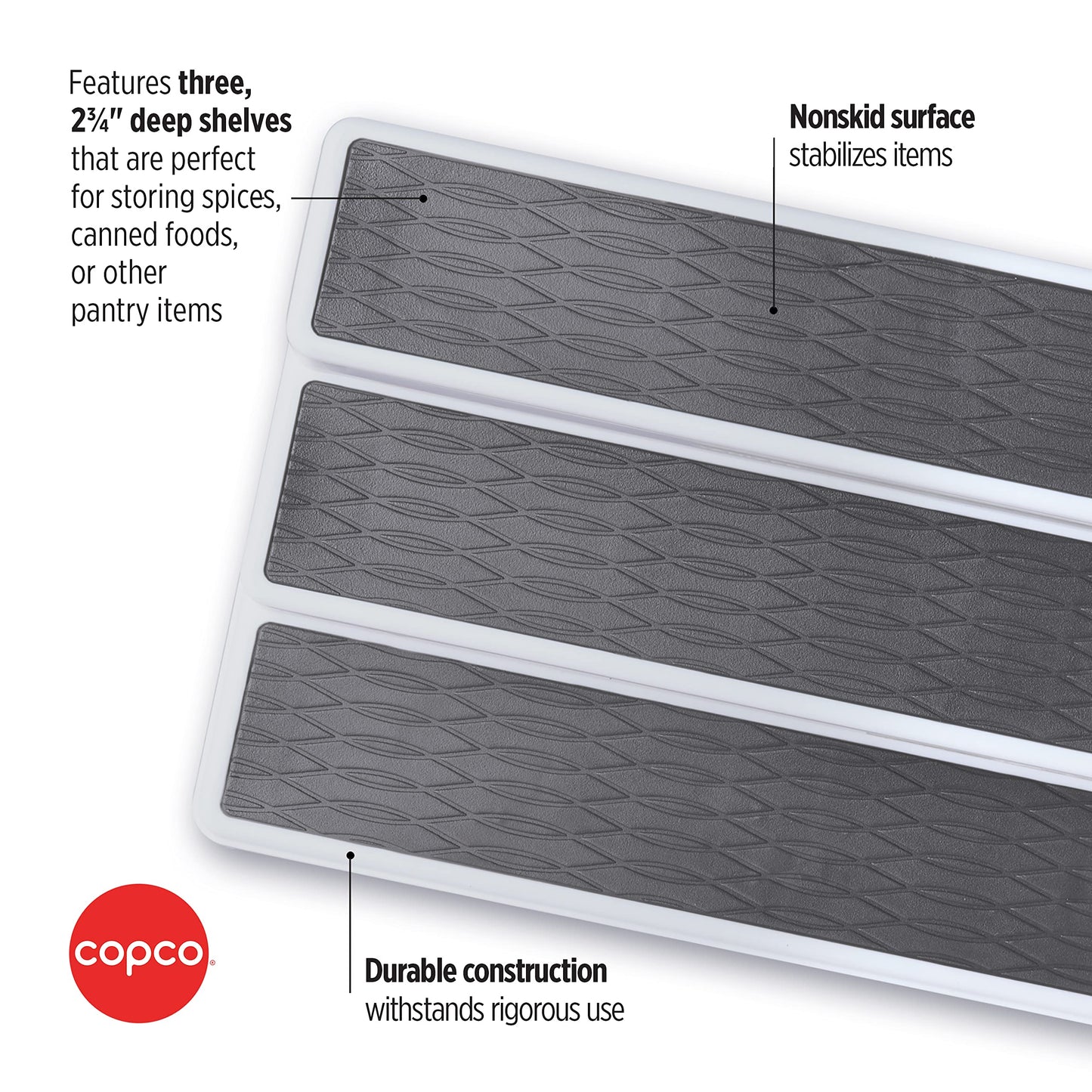 2555-0188 Non-Skid 3-Tier Spice Pantry Kitchen Cabinet Organizer, 15-Inch, White/Gray