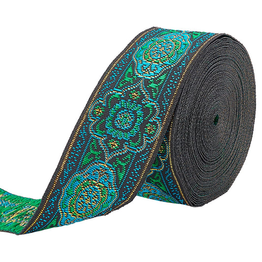 7.7 Yard 1.3 Inch Vintage Jacquard Ribbon Emobridered Woven Ribbon Fabric Trim Fringe for DIY Clothing Accessories Embellishment Decorations Green