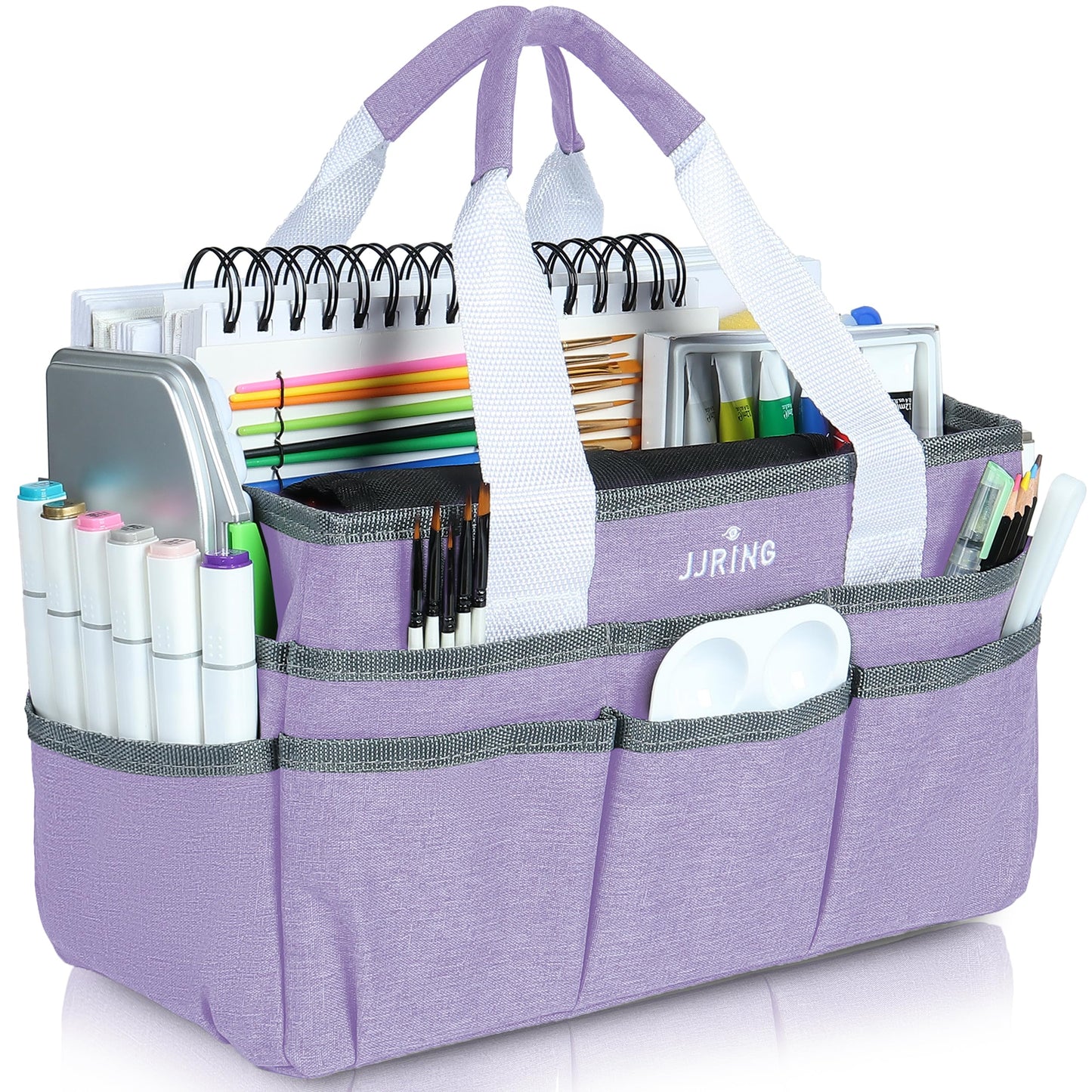 Craft Organizer Tote Bag, Art Storage Caddy with Multiple Pockets, Lilac Sewing Bag for Art, Craft, Scrapbooking, Medical, and Office Supplies Storage