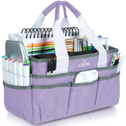 Craft Organizer Tote Bag, Art Storage Caddy with Multiple Pockets, Lilac Sewing Bag for Art, Craft, Scrapbooking, Medical, and Office Supplies Storage