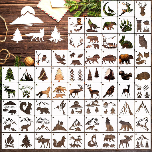 Small Stencils for Painting on Wood Reusable, 3 Inch Reusable Stencil for Craft Ornament Paint Template Stencils for Wall Card Rock Wood Signs Coasters Canvas Home Decor (Animal Wildlife)