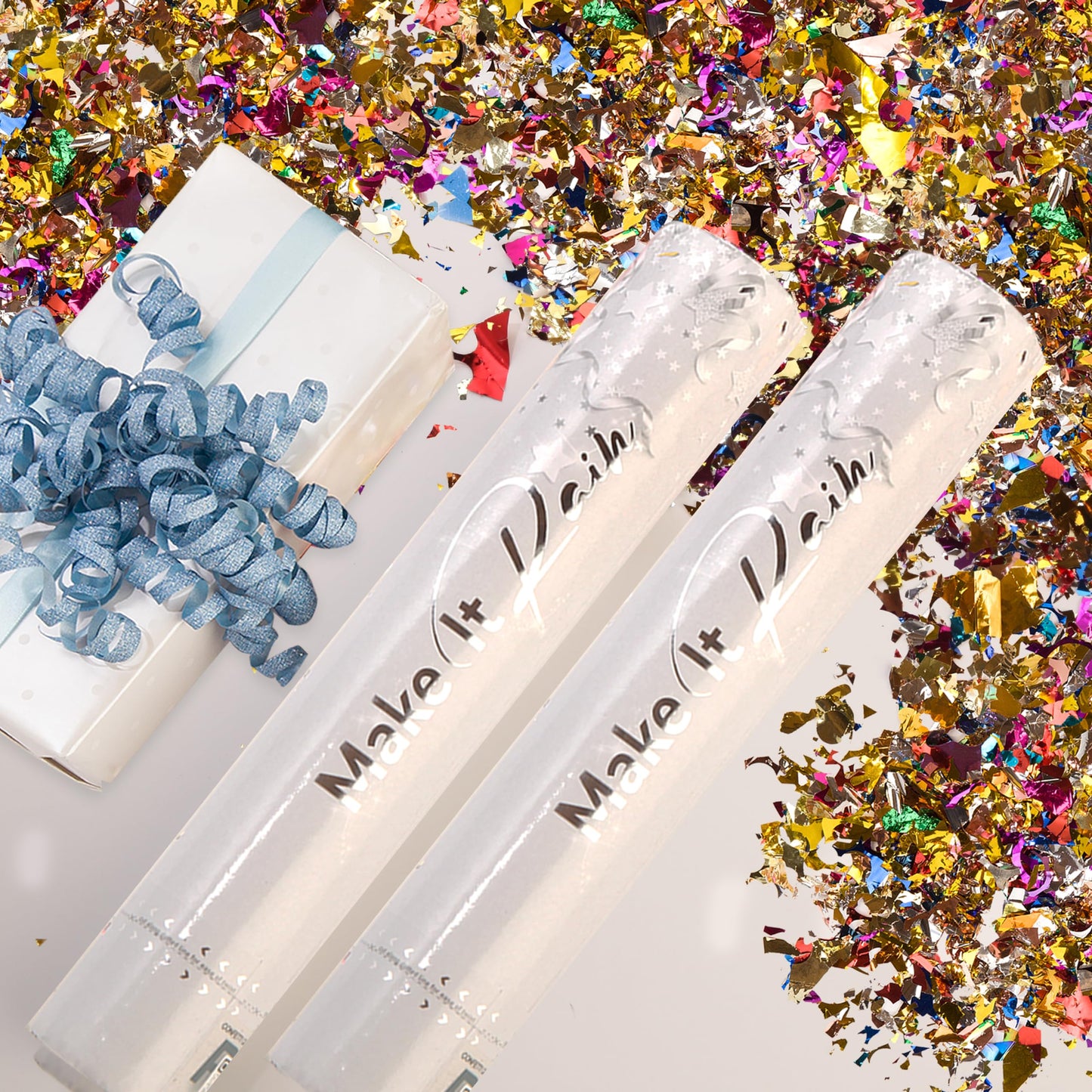 Confetti Cannon Party Poppers - Shredded Multicolor Confetti Poppers - 2 Pack - Party Cannons Shooters Gun for Wedding, Birthdays, Celebrations