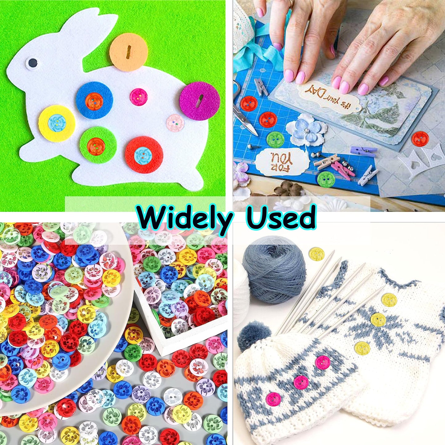 200 Pcs Mixed Resin Flowers Button/Sewing Lots Buttons 2 Hole Baby Sewing DIY Crafts Children's Manual Button Painting, DIY Handmade Ornament