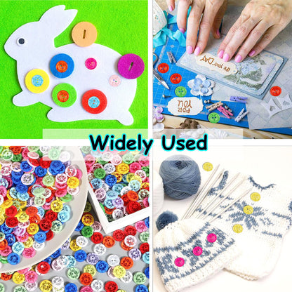 200 Pcs Mixed Resin Flowers Button/Sewing Lots Buttons 2 Hole Baby Sewing DIY Crafts Children's Manual Button Painting, DIY Handmade Ornament