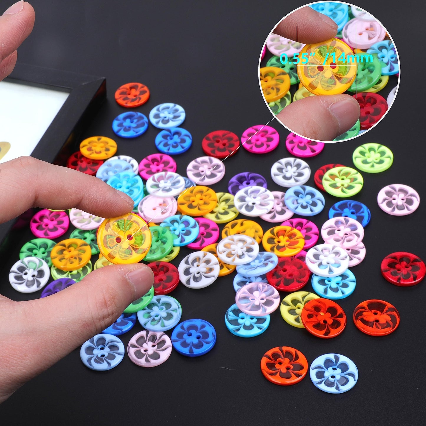 200 Pcs Mixed Resin Flowers Button/Sewing Lots Buttons 2 Hole Baby Sewing DIY Crafts Children's Manual Button Painting, DIY Handmade Ornament