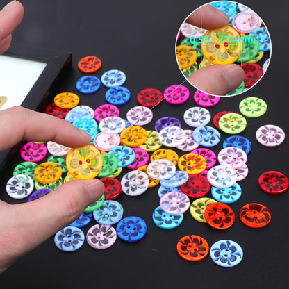 200 Pcs Mixed Resin Flowers Button/Sewing Lots Buttons 2 Hole Baby Sewing DIY Crafts Children's Manual Button Painting, DIY Handmade Ornament