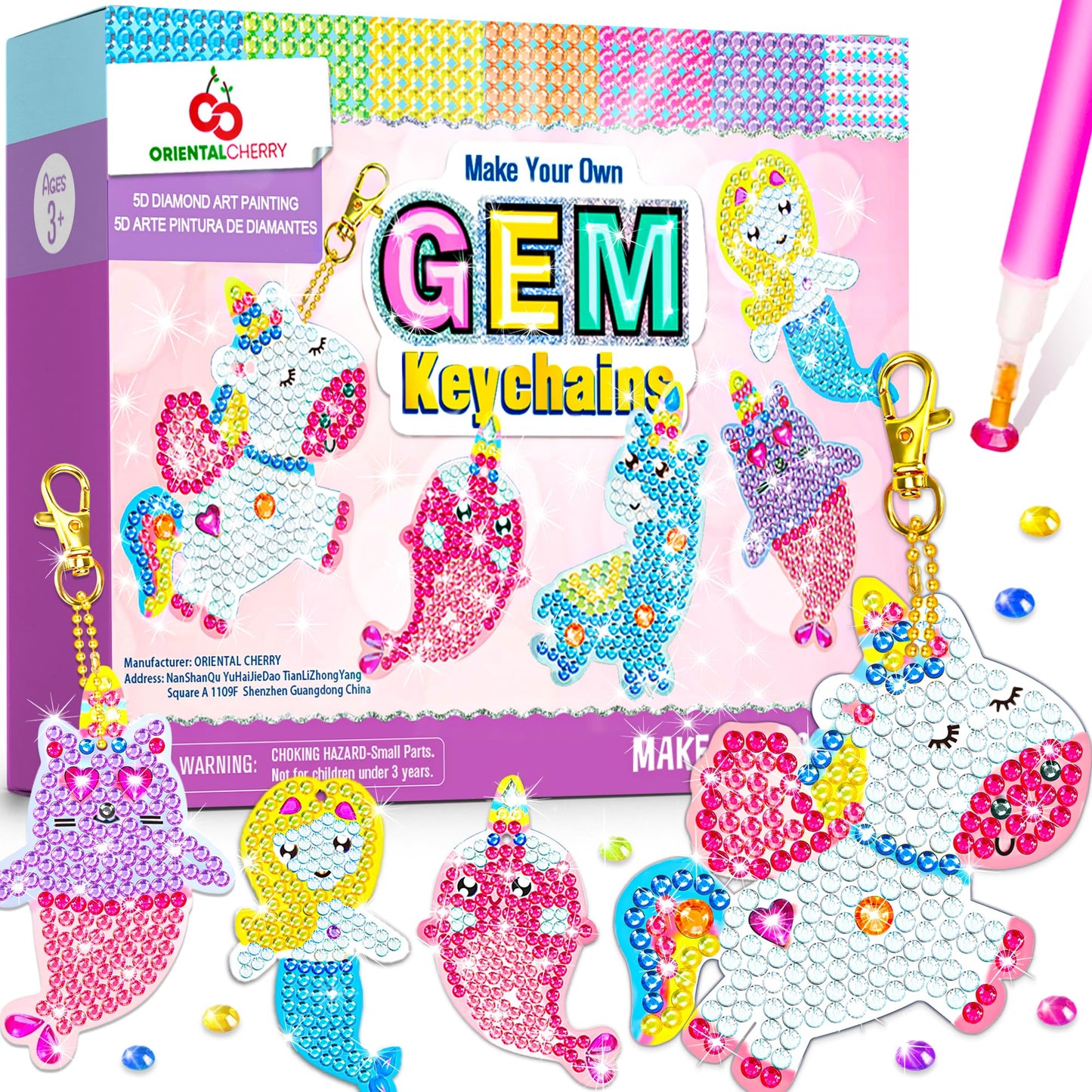 Arts and Crafts for Kids Ages 8-12 - Make Your Own GEM Keychains - 5D Diamond Art Painting by Numbers Kits Girls Kids Ages 3-5 4-6 6-8 Toys Birthday Easter Basket Stuffers Christmas Stocking Gifts