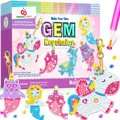 Arts and Crafts for Kids Ages 8-12 - Make Your Own GEM Keychains - 5D Diamond Art Painting by Numbers Kits Girls Kids Ages 3-5 4-6 6-8 Toys Birthday Easter Basket Stuffers Christmas Stocking Gifts