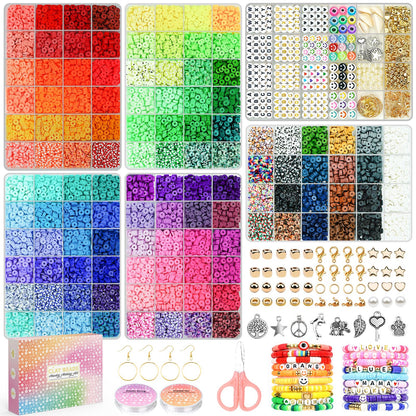 20,000 Pcs Clay Beads Bracelet Making Kit, 120 Colors 6 Boxes Polymer Beads Spacer Heishi Beads & Jewelry Kit with Pendant Charms Elastic Strings, Crafts Gift for Kids Adults1