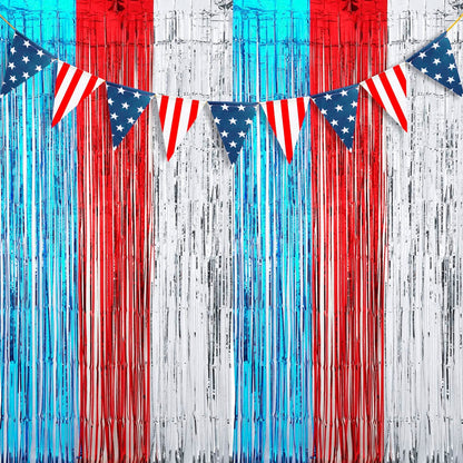 2 Pack Backdrop Curtain, 3FT x 8FT Metallic Tinsel Foil Fringe Curtains Photo Booth Background for Baby Shower Party Birthday Wedding Engagement Bridal Shower (Blue)