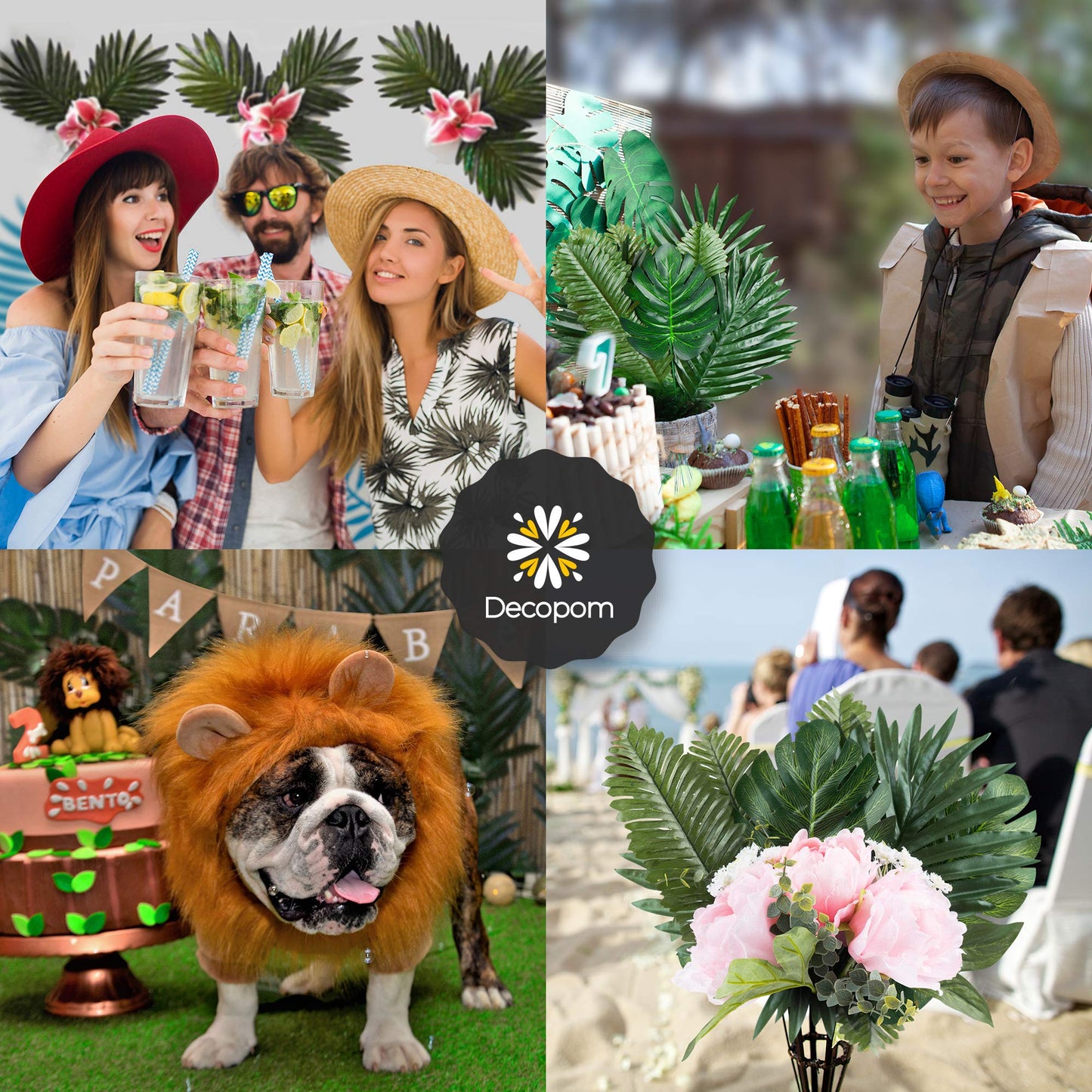 108 Pack Palm Leaves Artificial Tropical Monstera - 6 Kinds Large Small Green Fake Palm Leaf with Stems for Safari Jungle Hawaiian Luau Party Table Decoration Wedding Birthday Theme Party Decorations