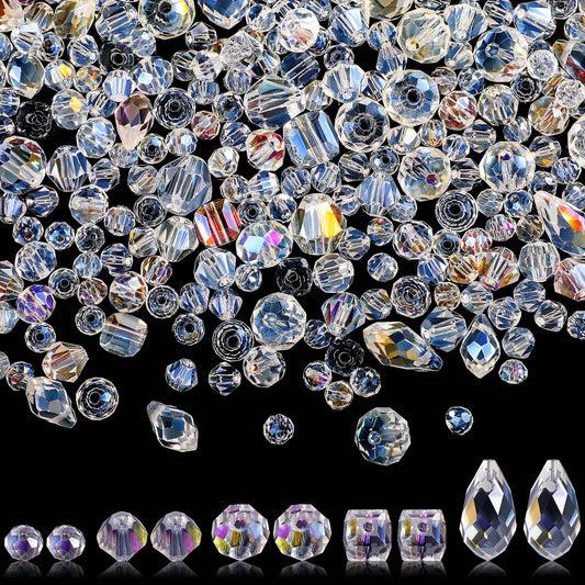1280 Pcs Glass Beads Bulk Assorted Crystal Beads for Jewelry Making Faceted Teardrop Rondelle Briolette for DIY Crafts Necklace Wristband Earring Kit(AB Color)