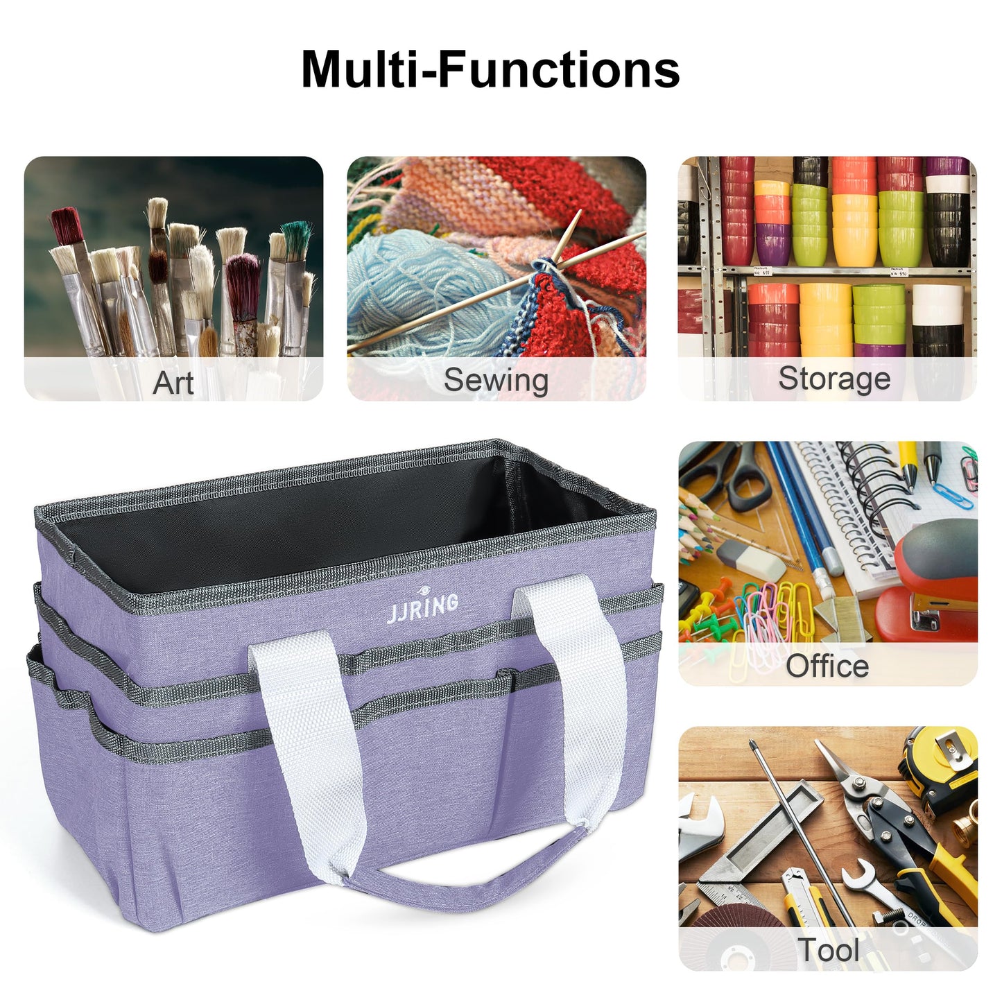 Craft Organizer Tote Bag, Art Storage Caddy with Multiple Pockets, Lilac Sewing Bag for Art, Craft, Scrapbooking, Medical, and Office Supplies Storage