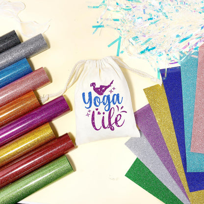 Glitter HTV Heat Transfer Vinyl - 16 Sheets 12"X12" Colorful Glitter Heat Transfer Vinyl Shinny Glitter Iron On Vinyl for T-Shirts Glitter HTV Compatible with Cricut Or Sillhoutte Cameo