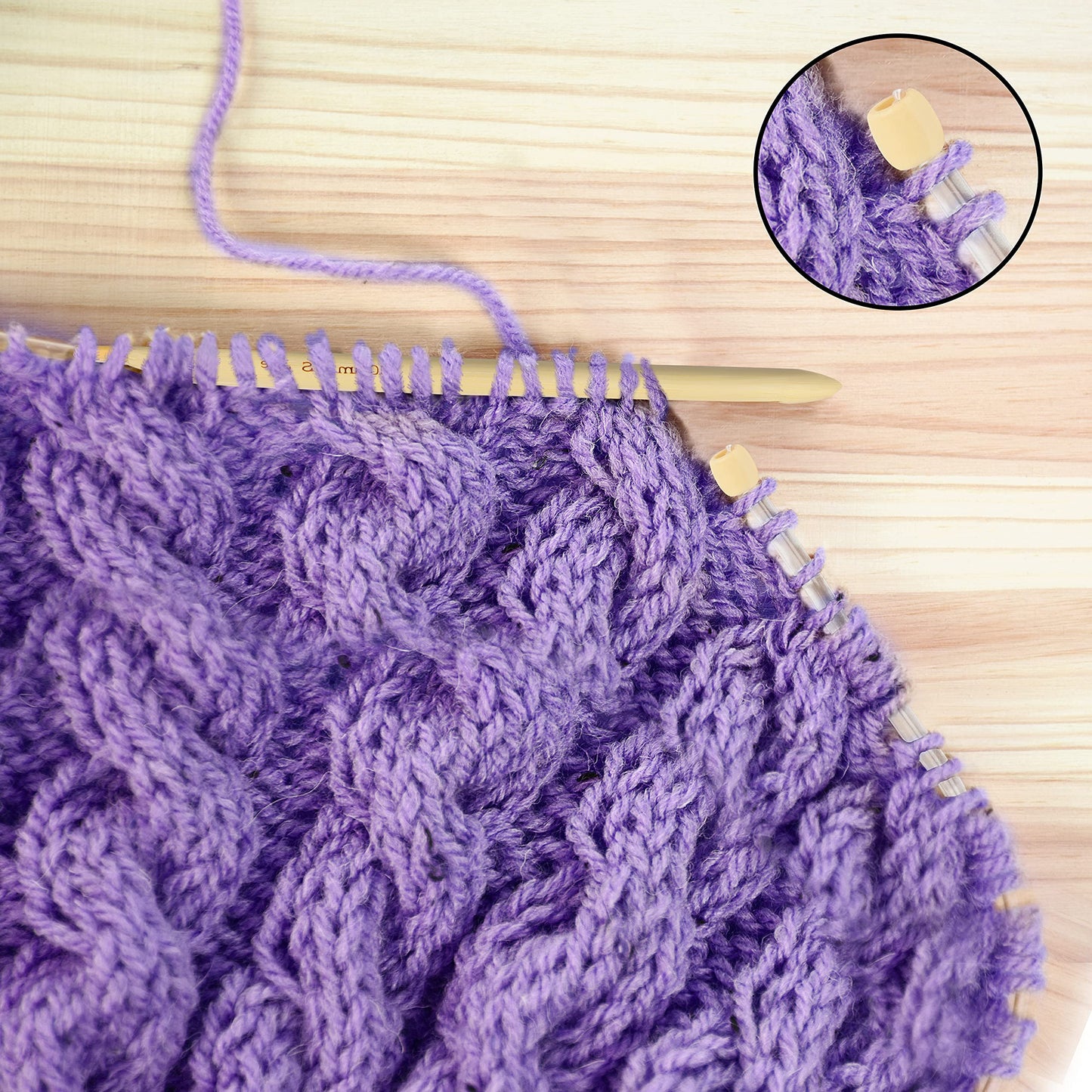 Bamboo Wood Crochet Hooks with Plastic Cable (16 Pairs) - 2-12mm Sizes - Tunisian Hook Needles Set with Bead Ends - for Knitting Yarn, Weave Craft and Crocheting Projects