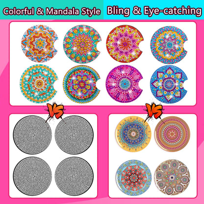 8 Pcs Diamond Art for Car Coasters, 2.8 Inches Diamond DIY Coasters, Mandala Crafts for Adults