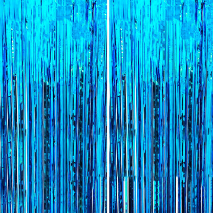 2 Pack Backdrop Curtain, 3FT x 8FT Metallic Tinsel Foil Fringe Curtains Photo Booth Background for Baby Shower Party Birthday Wedding Engagement Bridal Shower (Blue)