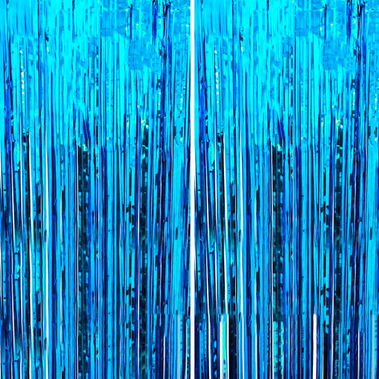 2 Pack Backdrop Curtain, 3FT x 8FT Metallic Tinsel Foil Fringe Curtains Photo Booth Background for Baby Shower Party Birthday Wedding Engagement Bridal Shower (Blue)