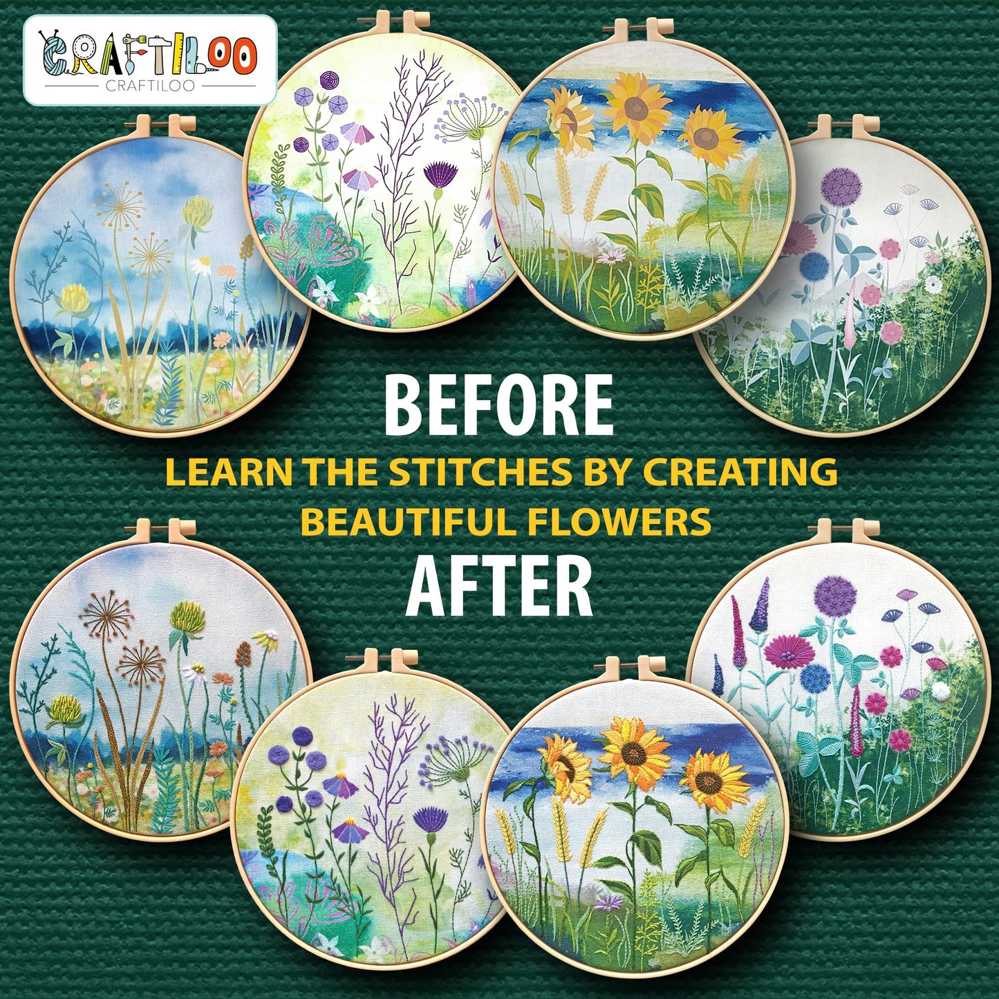 Embroidery kit for Beginners Cross Stitch for Beginners Needlepoint Kits for Adults Embroidery Kits Beginner Embroidery kit for Adults 4 Flowers