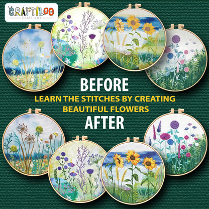 Embroidery kit for Beginners Cross Stitch for Beginners Needlepoint Kits for Adults Embroidery Kits Beginner Embroidery kit for Adults 4 Flowers