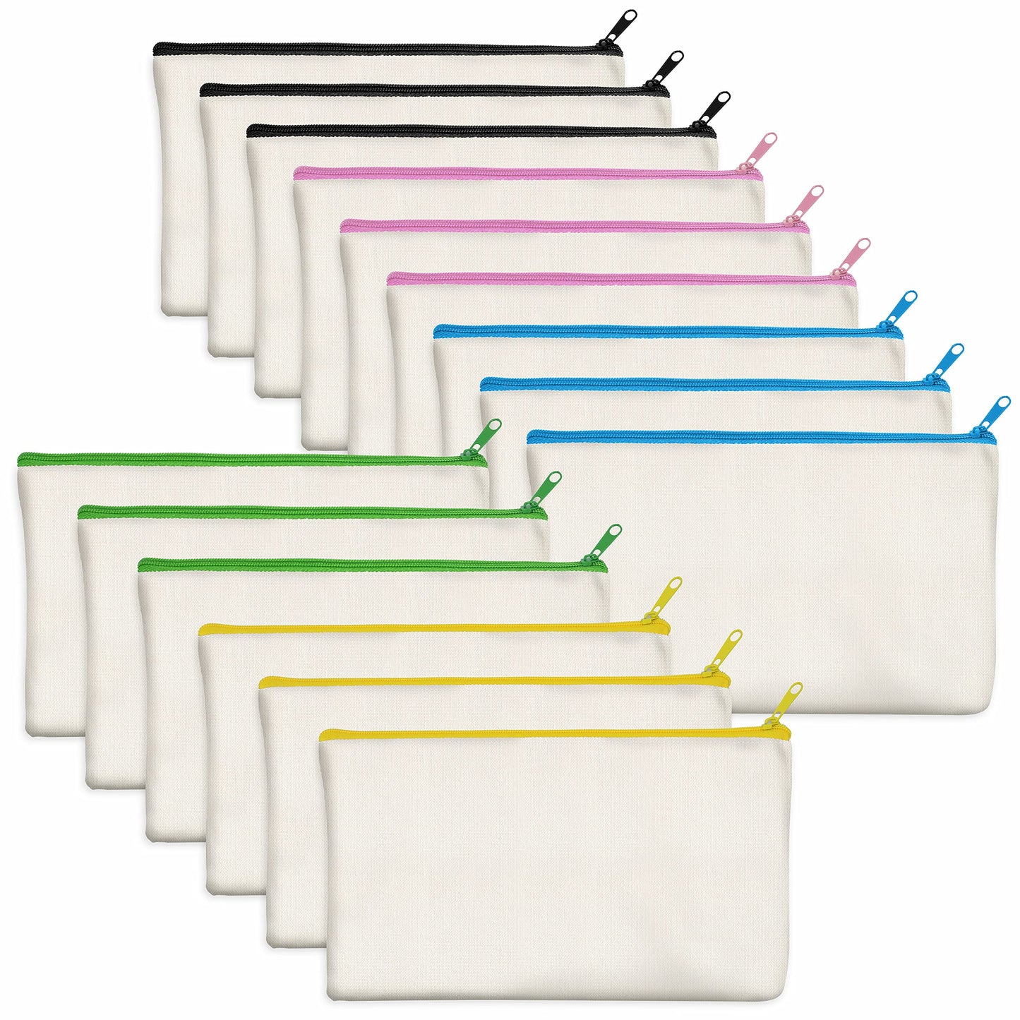 15 Pieces Canvas Colorful Zipper Bags, DIY Craft Bags Travel Canvas Makeup Pouches for Cosmetic Toiletry Stationery Storage (Beige, 8.3” x 4.7”) …
