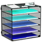 6 Tier Desk Organizer Paper Tray, Metal File Holder Desktop Organizers and Workspace Accessories for School Office Organization Storage Rack (1, Black)